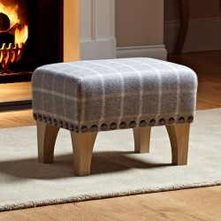 Arden Plain Top Footstool 33 x 23cm (13 x 9") Wool Check Hessian - Full Vintage 25mm Studs - 15.2cm (6") Concave Tapered Leg Oiled Oak Arden Plain Top Footstool 33 x 23cm (13 x 9") Wool Check Hessian - Full Vintage 25mm Studs - 15.2cm (6") Concave Tapered Leg Oiled Oak