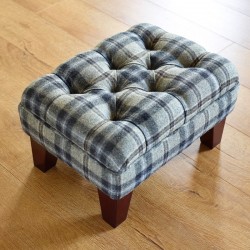 Glenmore Deep Buttoned Footstool with Border 46 x 33cm (18 x 13") in Customers Own Material - 5ins Tapered Legs Mahogany