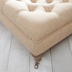 Glenmore Deep Buttoned Footstool with Border 46 x 46cm (18 x 18") Wool Plain Honey