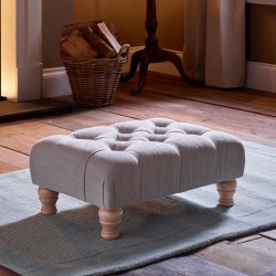 Kinver Deep Buttoned Footstool 61 x 41cm (24 x 16") House Weave Light Grey - 10.2cm (4") Turned Leg Natural