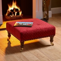 Cannock Shallow Buttoned Footstool 61 x 61cm (24 x 24") Customers Own Material - 17.8cm (7") Castor Leg Mahogany
