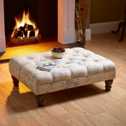 Glenmore Deep Buttoned Footstool with Border 81 x 61cm (32 x 24") Customers Own Material - 12.7cm (5") Turned Leg - Mahogany