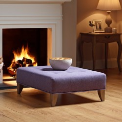 Cannock Shallow Buttoned Footstool 91 x 91cm (36 x 36") Customers Own Material - Single Piped Trim - 15.2cm (6") Convex Tapered Leg Washed Oak Cannock Shallow Buttoned Footstool 91 x 91cm (36 x 36") Customers Own Material - Single Piped Trim - 15.2cm (6") Convex Tapered Leg Washed Oak