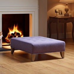 Cannock Shallow Buttoned Footstool 91 x 91cm (36 x 36") Customers Own Material - Single Piped Trim - 15.2cm (6") Convex Tapered Leg Washed Oak Cannock Shallow Buttoned Footstool 91 x 91cm (36 x 36") Customers Own Material - Single Piped Trim - 15.2cm (6") Convex Tapered Leg Washed Oak