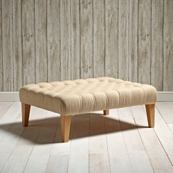Kinver Deep Buttoned Footstool 102 x 76cm (40 x 30") Wool Plain Honey - 9ins Tapered Leg Natural