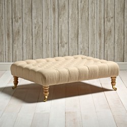 Kinver Deep Buttoned Footstool 102 x 76cm (40 x 30") Wool Plain Honey - 7ins Castor Leg Natural