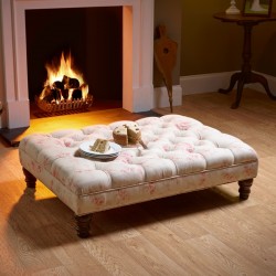 Glenmore Deep Buttoned Footstool with Border 102 x 76cm (40 x 30") Customers Own Material - 5ins Turned Mahogany Leg