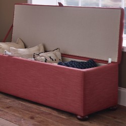 Brechfa Plain Lid Storage Ottoman 152 x 53cm (60 x 21") House Cotton Raspberry - 1.5ins Dark Bun Feet