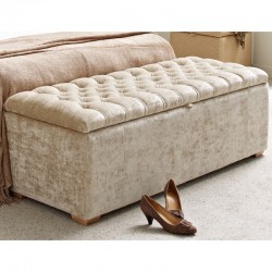 Dean Deep Buttoned Lid Storage Ottoman 152 x 53cm (60 x 21") Crushed Velvet Beige - 1ins Square Foot Natural