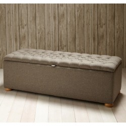 Dean Deep Buttoned Lid Storage Ottoman 152 x 53cm (60 x 21") Wool Plain Mushroom - 1.5ins Light Bun Feet