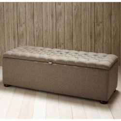 Dean Deep Buttoned Lid Storage Ottoman 152 x 53cm (60 x 21") Wool Plain Mushroom - 1.5ins Dark Bun Feet
