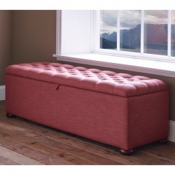 Dean Deep Buttoned Lid Storage Ottoman 152 x 53cm (60 x 21") House Cotton Raspberry - 1.5ins Dark Bun Feet