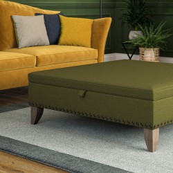 Heartwood Plain & Piped Lid Medium Depth Storage Footstool 91 x 91cm (36 x 36") Soft Weave Forest Green - 6ins Convex Washed Oak Leg Heartwood Plain & Piped Lid Medium Depth Storage Footstool 91 x 91cm (36 x 36") Soft Weave Forest Green - 6ins Convex Washed Oak Leg