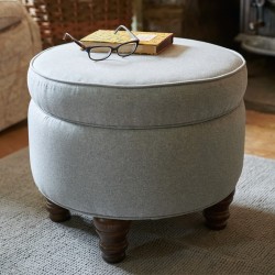 Winterfold Plain & Piped Lid Medium Depth Round Storage Footstool 51cm (20") Faux Wool Grey - 12.7cm (5") Turned Leg Mahogany Winterfold Plain & Piped Lid Medium Depth Round Storage Footstool 51cm (20") Faux Wool Grey - 12.7cm (5") Turned Leg Mahogany