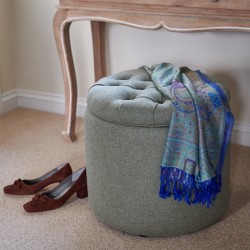 Selwood Deep Buttoned & Piped Lid Full Depth Round Storage Footstool 51cm (20") Wool Plain Willow Selwood Deep Buttoned & Piped Lid Full Depth Round Storage Footstool 51cm (20") Wool Plain Willow