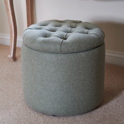 Selwood Deep Buttoned & Piped Lid Full Depth Round Storage Footstool 51cm (20") Wool Plain Willow Selwood Deep Buttoned & Piped Lid Full Depth Round Storage Footstool 51cm (20") Wool Plain Willow