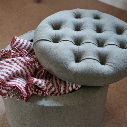 Selwood Deep Buttoned & Piped Lid Full Depth Round Storage Footstool 51cm (20") Wool Plain Willow Selwood Deep Buttoned & Piped Lid Full Depth Round Storage Footstool 51cm (20") Wool Plain Willow