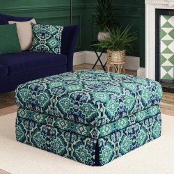 Kielder Valanced Footstool 91 x 91cm (36 x 36") in Linwood Velvet Kami Seagreen with contrast reveal