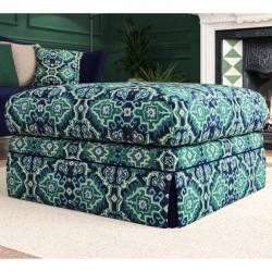 Kielder Valanced Footstool 91 x 91cm (36 x 36") in Linwood Velvet Kami Seagreen with contrast reveal