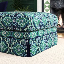 Kielder Valanced Footstool 91 x 91cm (36 x 36") in Linwood Velvet Kami Seagreen with contrast reveal