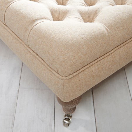 Glenmore Deep Buttoned Footstool with Border 102 x 46cm (40 x 18") Wool Plain Honey