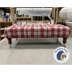 Kinver Deep Buttoned Footstool 102 x 46cm (40 x 18") - Heritage Wool Red - Piped - 7ins Castor Mahogany Leg 5482