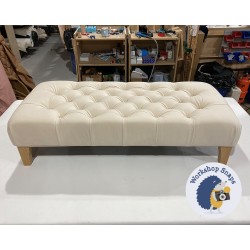 Kinver Deep Buttoned Footstool 122 x 53cm (48x21") Eden Faux Swede Vanilla - Self Piped - 6ins Concave Oiled Oak Leg 6240