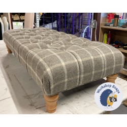 Kinver Deep Buttoned Footstool 122 x 53cm (48x21") Wool Check Hessian - Single Piped Trim - 5ins Turned Natural Leg 8504
