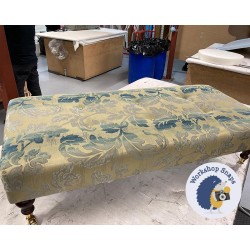 Cannock Shallow Buttoned Footstool 122 x 53cm (48 x 21") COM Colefax & Fowler Clarendon Aqua - 6ins Castor Mahogany Leg 7566