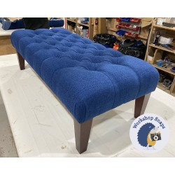 Kinver Deep Buttoned Footstool 122 x 53cm (48x21") Soft Weave Sapphire - 9ins Tapered Mahogany Leg - 6220