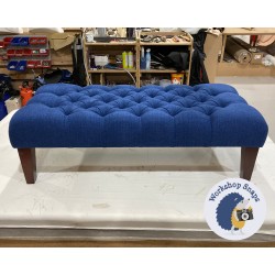 Kinver Deep Buttoned Footstool 122 x 53cm (48x21") Soft Weave Sapphire - 9ins Tapered Mahogany Leg - 6220