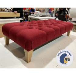Kinver Deep Buttoned Footstool 122 x 53cm (48x21") Wool Plain Pomegranate - 6in Concave Tapered Oiled Oak Leg 6452