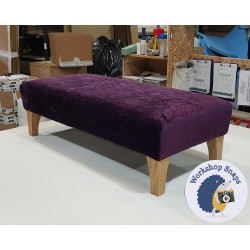 Arden Plain Top Footstool 102 x 46cm (40 x 18") Crushed Velvet Aubergine - Piped Trim - 6 Inch Convex Tapered Oiled Oak Leg 4573