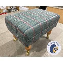 Arden Plain Top Footstool 46 x 33cm (18 x 13") Wool Check Teal - 7ins Castor Natural Leg 5684 Arden Plain Top Footstool 46 x 33cm (18 x 13") Wool Check Teal - 7ins Castor Natural Leg 5684
