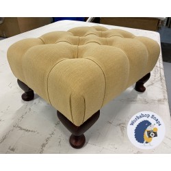 Kinver Deep Buttoned Footstool 46 x 33cm (18 x 13") House Chenille Stone - 9ins Tapered Leg Mahogany - Corner Studs 5062