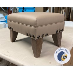 Wentwood Plain Top Footstool with Border 46 x 33cm (18 x 13") Faux Leather Taupe - Corner Studs - 6ins Convex Tapered Washed Oak Leg 7936 Wentwood Plain Top Footstool with Border 46 x 33cm (18 x 13") Faux Leather Taupe - Corner Studs - 6ins Convex Tapered Washed Oak Leg 7936