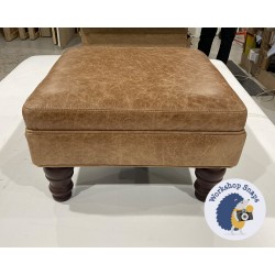 Wentwood Plain Top Footstool with Border 46 x 46cm (18 x 18") Antique Matt Leather Honey - 5ins Turned Mahogany Leg 6121 Wentwood Plain Top Footstool with Border 46 x 46cm (18 x 18") Antique Matt Leather Honey - 5ins Turned Mahogany Leg 6121