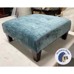Cannock Shallow Buttoned Footstool 61 x 61cm (24 x 24") Crushed Velvet Slate - Piped Trim - 5ins Tapered Mahogany Leg 7819