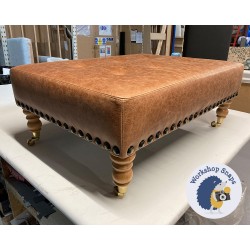 Cannock Shallow Buttoned Footstool 81 x 61cm (32 x 24") Antique Matt Leather Bridle - Full Stud Trim - 7ins Castor Natural Leg 8241 Cannock Shallow Buttoned Footstool 81 x 61cm (32 x 24") Antique Matt Leather Bridle - Full Stud Trim - 7ins Castor Natural Leg 8241