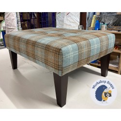 Cannock Shallow Buttoned Footstool 81 x 61cm (32 x 24") Heritage Wool Aqua - 9ins Tapered Mahogany Leg 7751 Cannock Shallow Buttoned Footstool 81 x 61cm (32 x 24") Heritage Wool Aqua - 9ins Tapered Mahogany Leg 7751