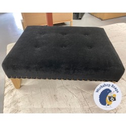 Cannock Shallow Buttoned Footstool 81 x 61cm (32 x 24") House Velvet Black - Full Stud Trim - 6ins Convex Tapered Oiled Oak Leg 7579 Cannock Shallow Buttoned Footstool 81 x 61cm (32 x 24") House Velvet Black - Full Stud Trim - 6ins Convex Tapered Oiled Oak Leg 7579