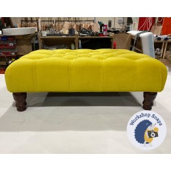 Kinver Deep Buttoned Footstool 81 x 61cm (32 x 24") Flat Velvet Buttercup - Self Piped - 5ins Turned Mahogany Leg 6475
