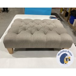 Kinver Deep Buttoned Footstool 81 x 61cm (32 x 24") Textured Weave Stone - 5ins Tapered Natural Leg 6391
