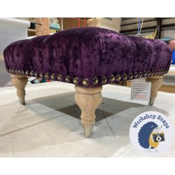 Kinver Deep Buttoned Footstool 61 x 61cm (24 x 24") Crushed Velvet Aubergine - Full Vintage Studs - 7.5ins Castor Leg Washed Oak 5245 Kinver Deep Buttoned Footstool 61 x 61cm (24 x 24") Crushed Velvet Aubergine - Full Vintage Studs - 7.5ins Castor Leg Washed Oak 5245
