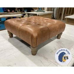 Kinver Deep Buttoned Footstool 61 x 61cm (24 x 24") Antique Matt Leather Bridle - 5ins Turned Oak Leg 6694 Kinver Deep Buttoned Footstool 61 x 61cm (24 x 24") Antique Matt Leather Bridle - 5ins Turned Oak Leg 6694