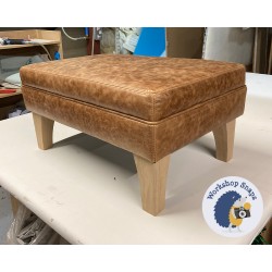 Wentwood Plain Top Footstool with Border 61 x 41cm (24 x 16") Antique Matt Leather Honey - 6ins Concave Oiled Oak Leg 9177 Wentwood Plain Top Footstool with Border 61 x 41cm (24 x 16") Antique Matt Leather Honey - 6ins Concave Oiled Oak Leg 9177