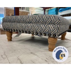 Fernworthy Shallow Buttoned Footstool with Border 61 x 61cm (24 x 24") COM Christopher Farr Tangle Indigo - Full Vintage Stud Trim - 5ins Turned Natural Leg 7297 Fernworthy Shallow Buttoned Footstool with Border 61 x 61cm (24 x 24") COM Christopher Farr Tangle Indigo - Full Vintage Stud Trim - 5ins Turned Natural Leg 7297