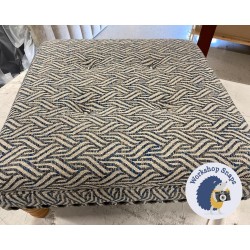 Fernworthy Shallow Buttoned Footstool with Border 61 x 61cm (24 x 24") COM Christopher Farr Tangle Indigo - Full Vintage Stud Trim - 5ins Turned Natural Leg 7297 Fernworthy Shallow Buttoned Footstool with Border 61 x 61cm (24 x 24") COM Christopher Farr Tangle Indigo - Full Vintage Stud Trim - 5ins Turned Natural Leg 7297