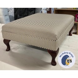 Wentwood Plain Top Footstool with Border 81 x 61cm (32 x 24") Tinsmiths Ticking Stripe Black - Piped Trim - 6ins Queen Anne Mahogany Leg 7550 Wentwood Plain Top Footstool with Border 81 x 61cm (32 x 24") Tinsmiths Ticking Stripe Black - Piped Trim - 6ins Queen Anne Mahogany Leg 7550