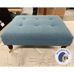 Fernworthy Shallow Buttoned Footstool with Border 81 x 61cm (32 x 24") Faux Wool Wedgwood - Piped Trim - 7ins Castor Mahogany Leg 7256 Fernworthy Shallow Buttoned Footstool with Border 81 x 61cm (32 x 24") Faux Wool Wedgwood - Piped Trim - 7ins Castor Mahogany Leg 7256